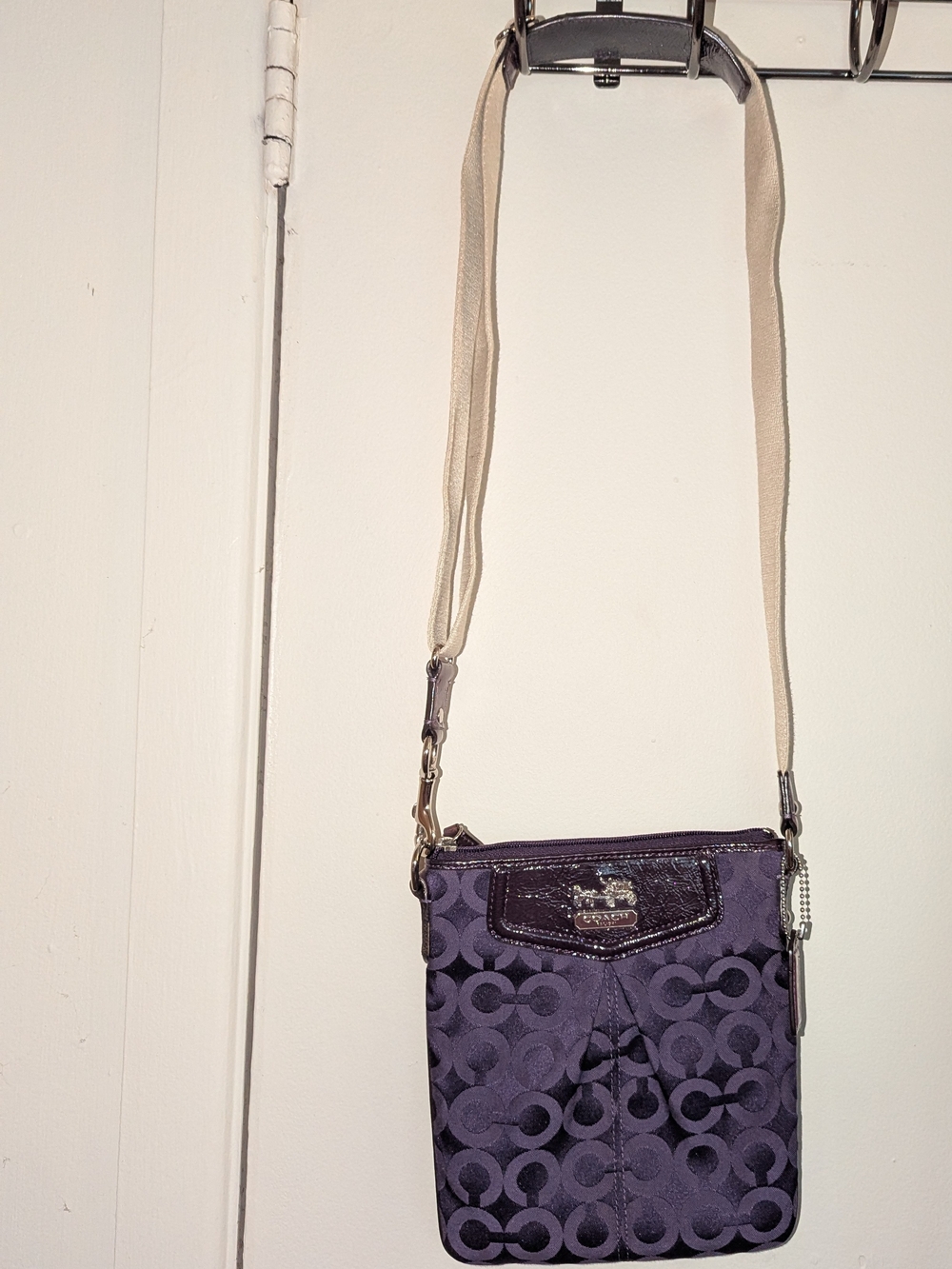 Coach Purple Signature Crossbody with Beige Strap